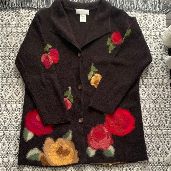 Susan Bristol Sweaters - Susan Bristol Brown and Red Floral Cardigan